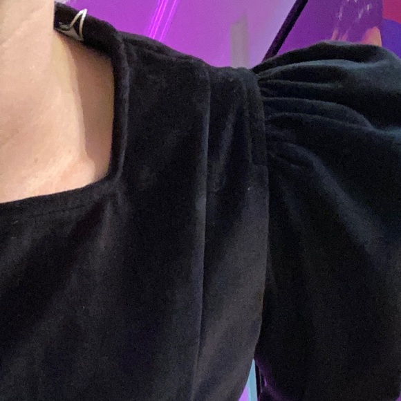 BATSHEVA / Square Neck Mini Prairie Dress in Black Velvet - Picture 2 of 3